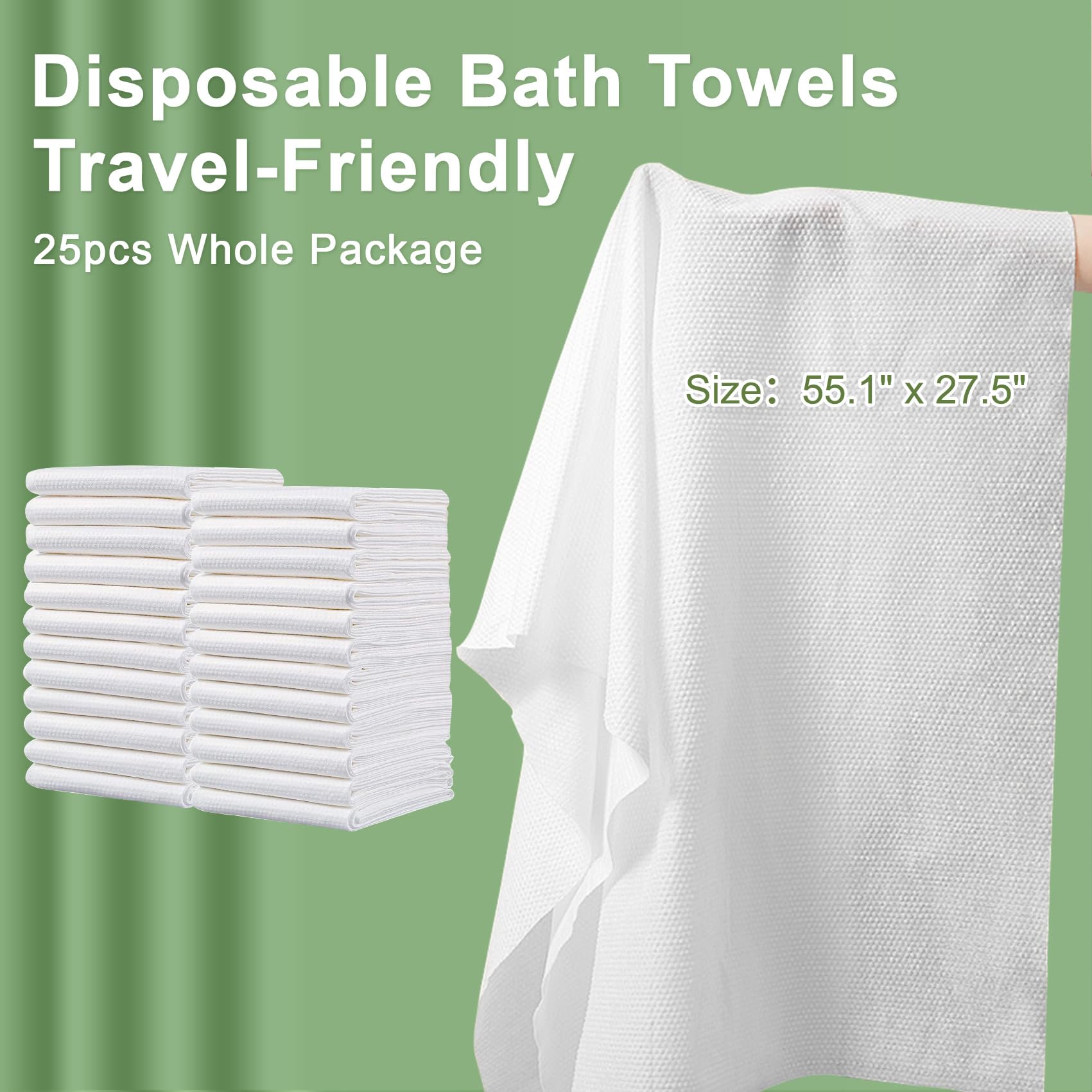 Tvvcalk disposable bath towel 55x27.5 inches for full-body coverage during travel.