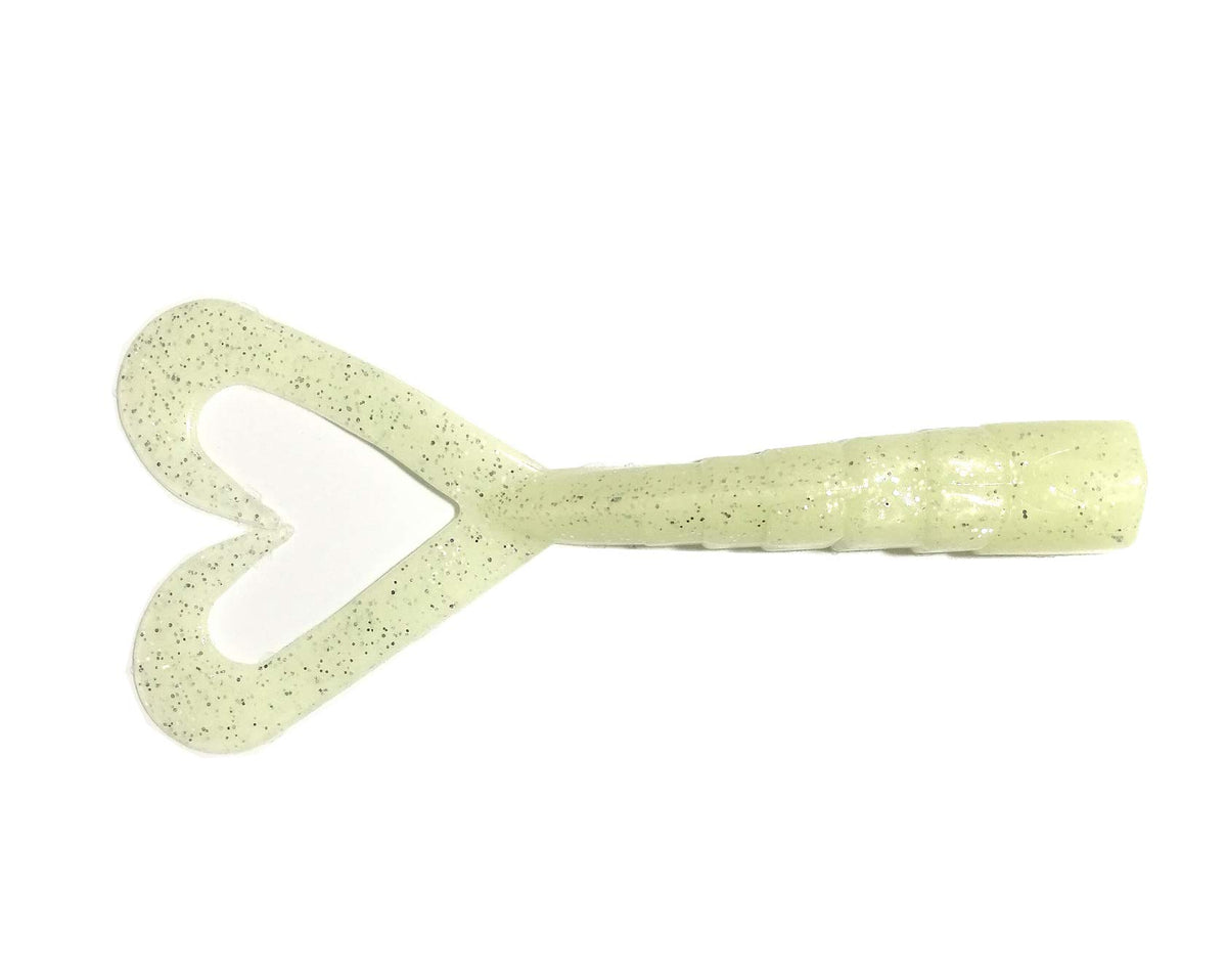 Twin Tail Grub Lures 4in glow pack attracts bass and walleye in low light.