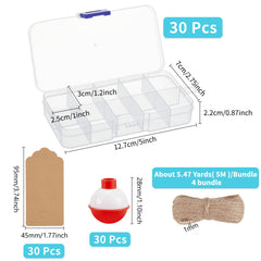 Red and white fishing bobbers included