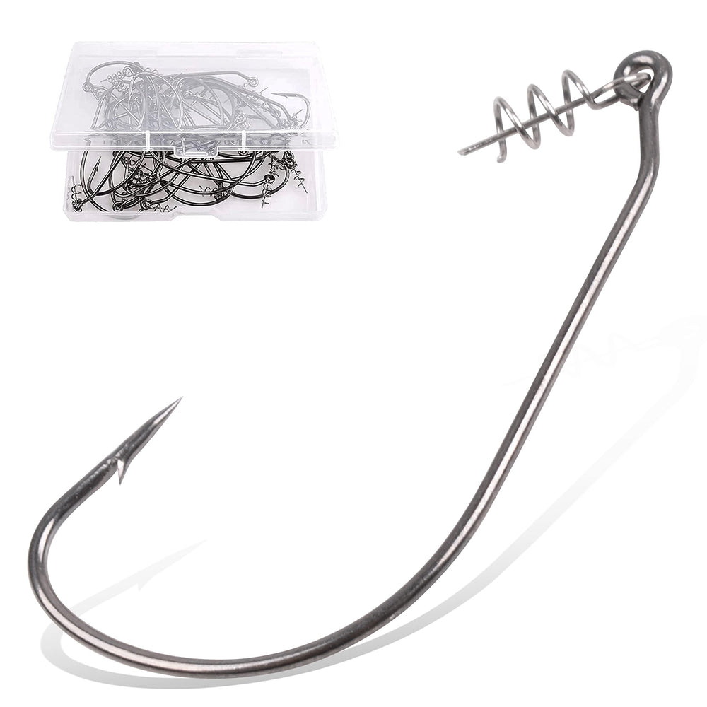 Twistlock fishing hooks with Centering-Pin Spring in black chrome finish