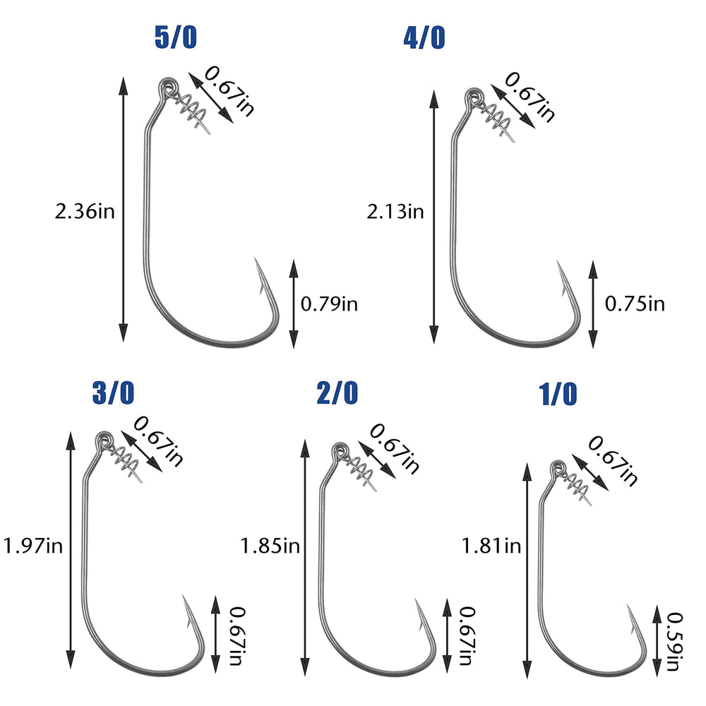 Assorted Twistlock hooks sizes 1/0 to 5/0 for bass fishing