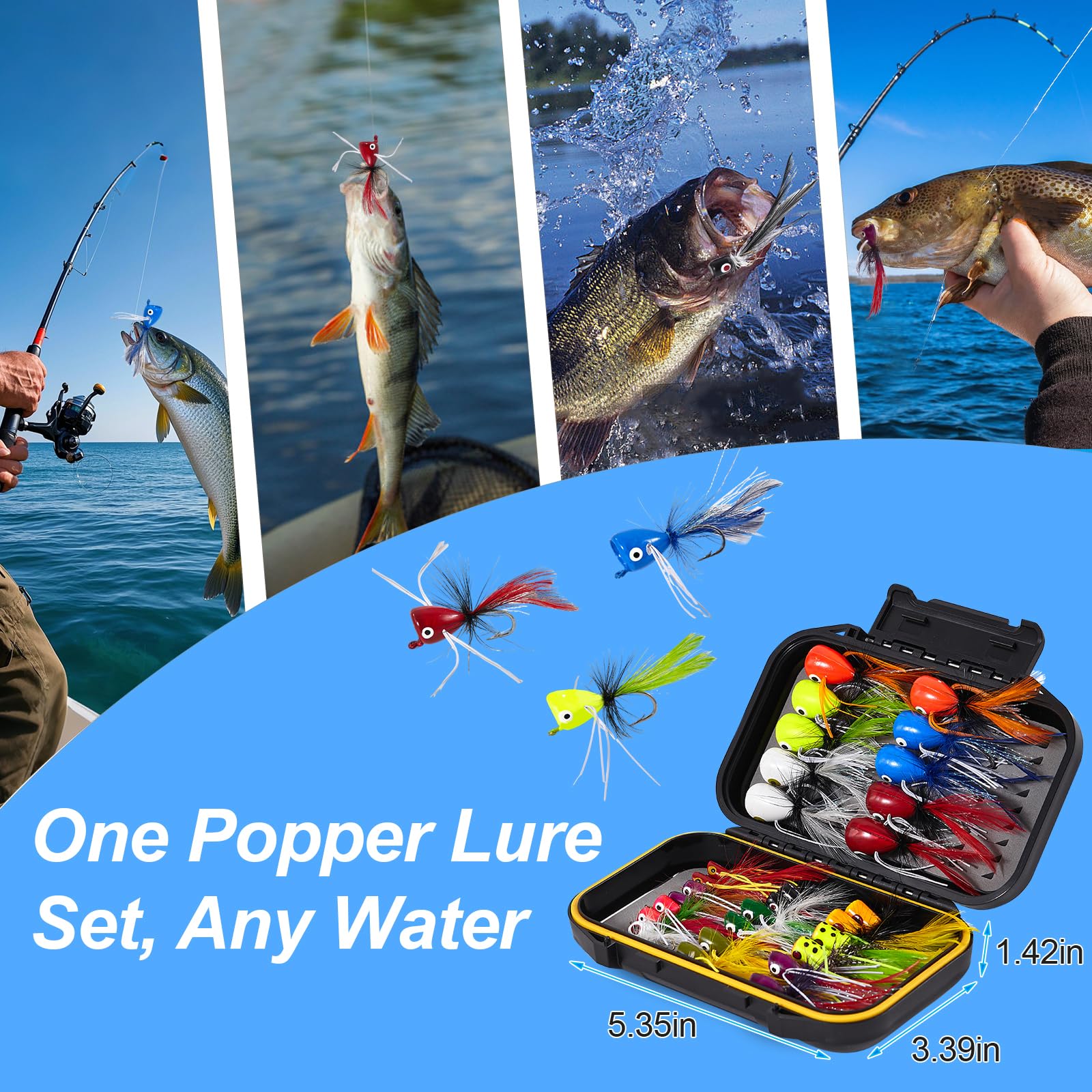 All 30 popper flies included in TWUROTI kit with variety of sizes