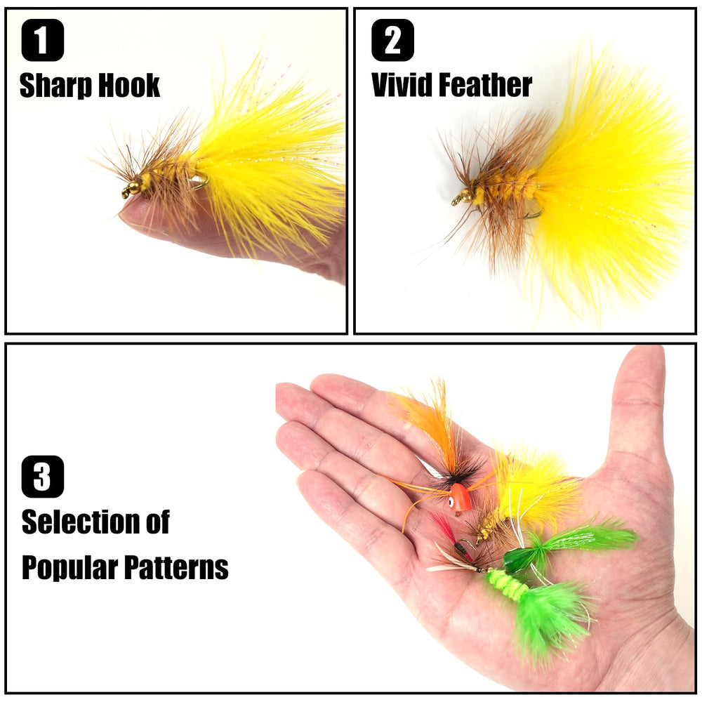 Pattern variety featuring Woolly Bugger and Mayfly in TWUROTI kit