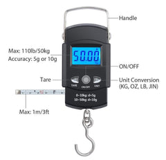 Built-in 1 m tape measure on TXY fishing scale showing CM/FT