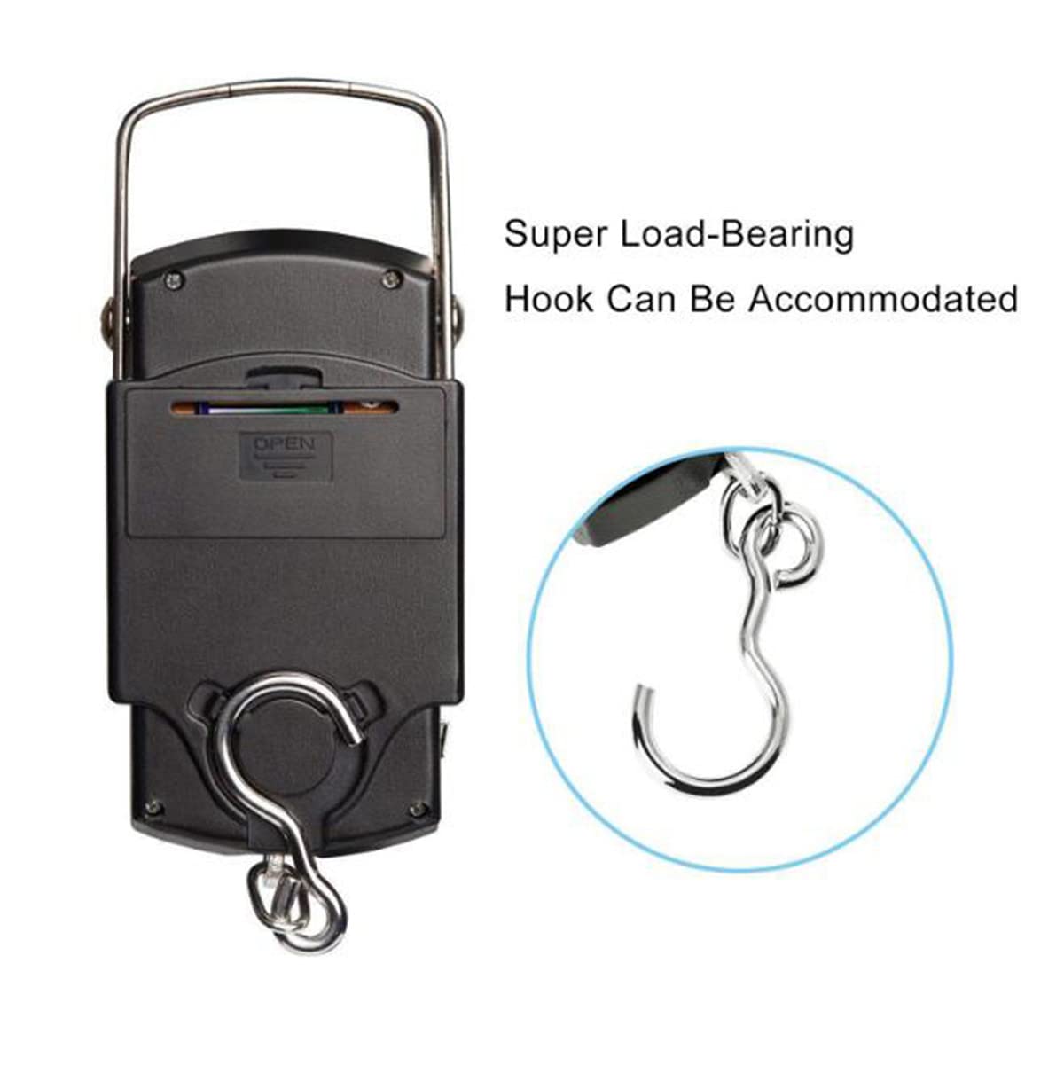 TXY digital fishing scale displaying 50 kg capacity with tare function