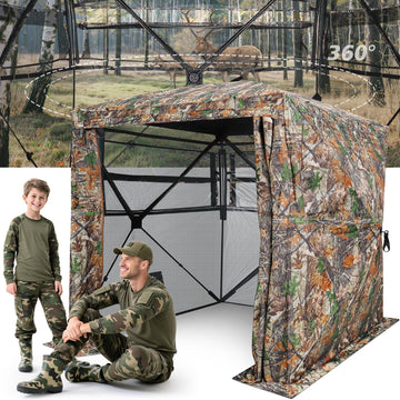 TYRSEN hunting blind with magnetic door for silent entry and concealment