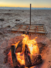 Tyrux compactible flipping grill assembled for campsite cooking