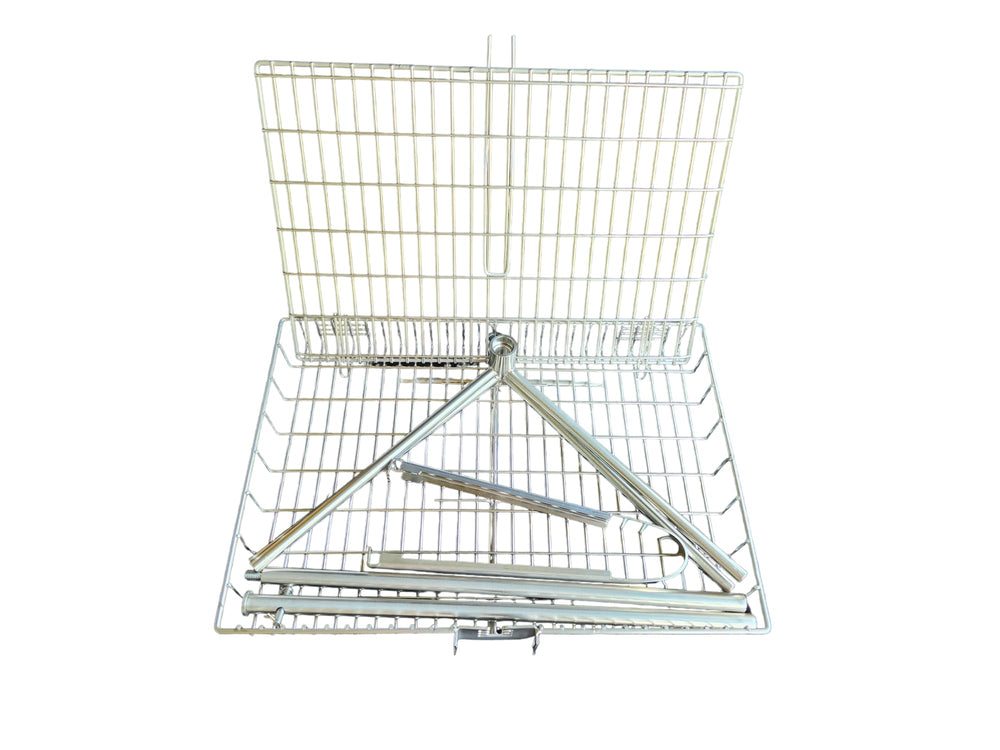 Tyrux grill with lid open for even cooking