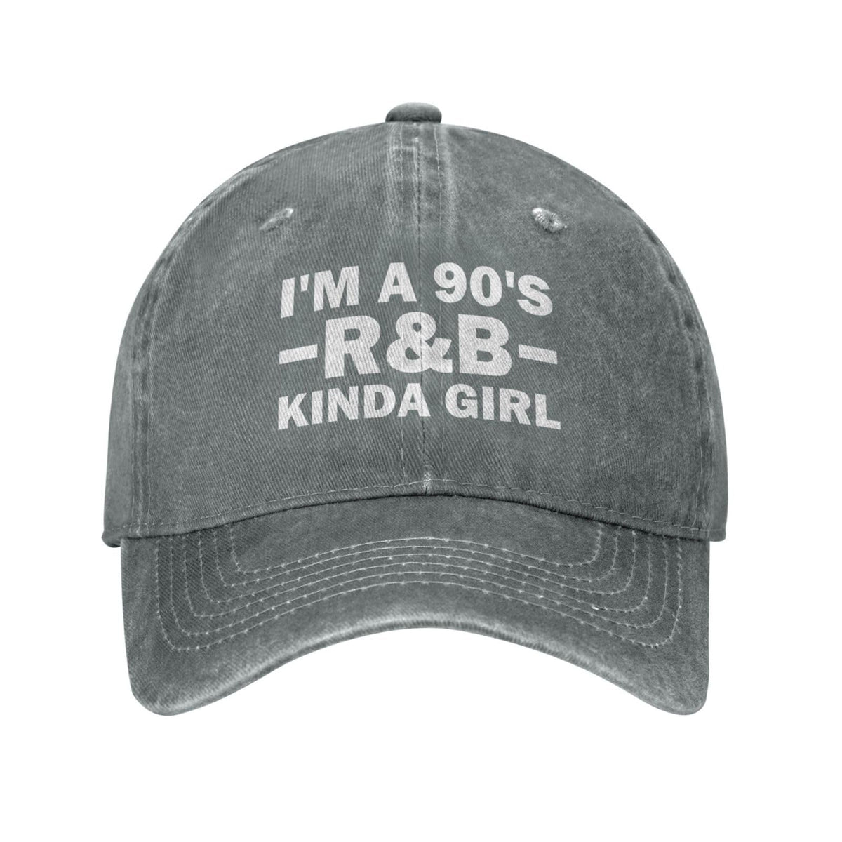 Tywonmy I Am A 90s R&B Kinda Girl Cap gray front view, stylish streetwear vibe.