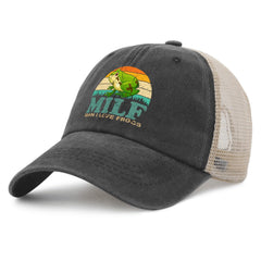 Tywonmy Man I Love Frogs hat side view showing retro denim trucker style.