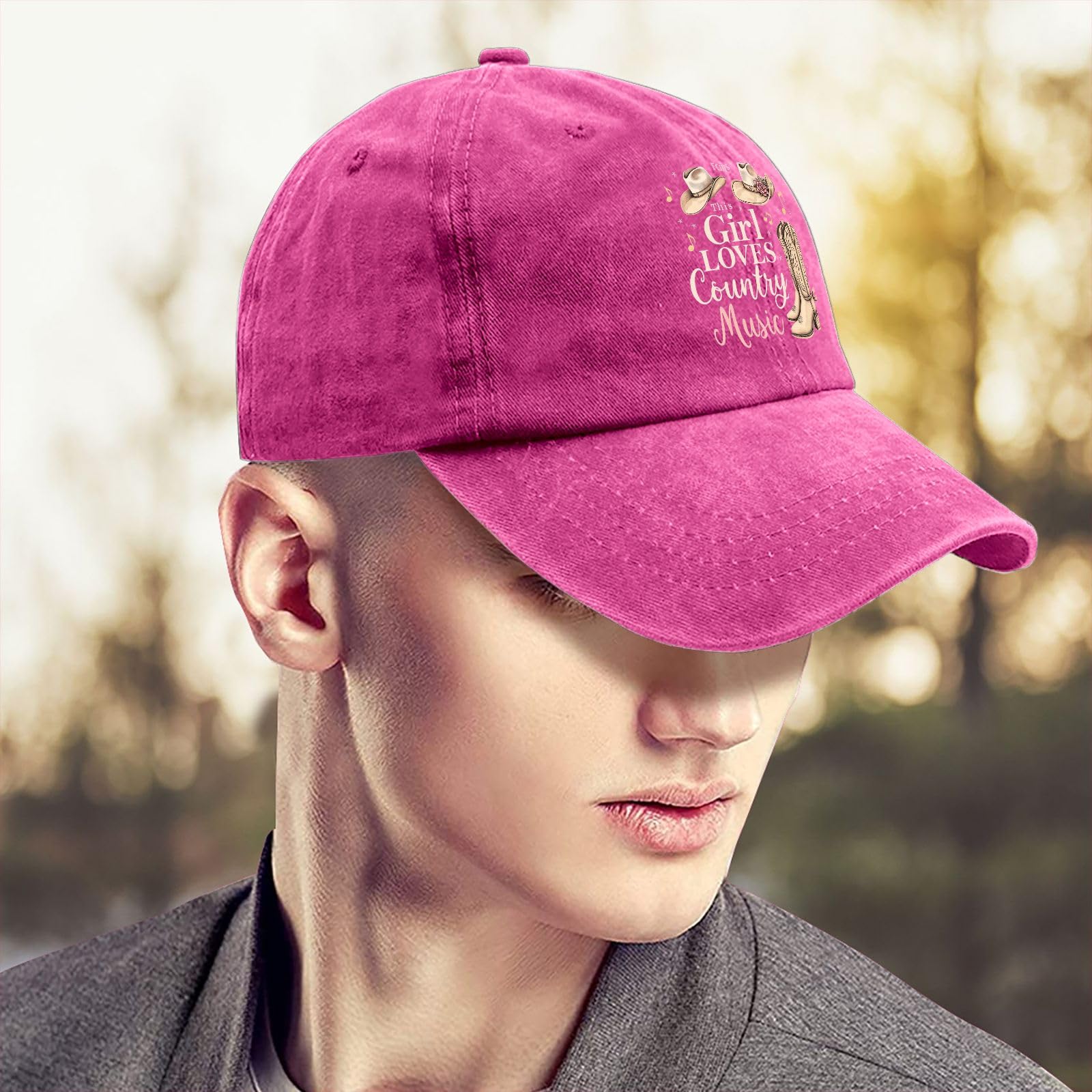 Tywonmy This Girl Loves Country Music hat, denim texture, stylish everyday wear.