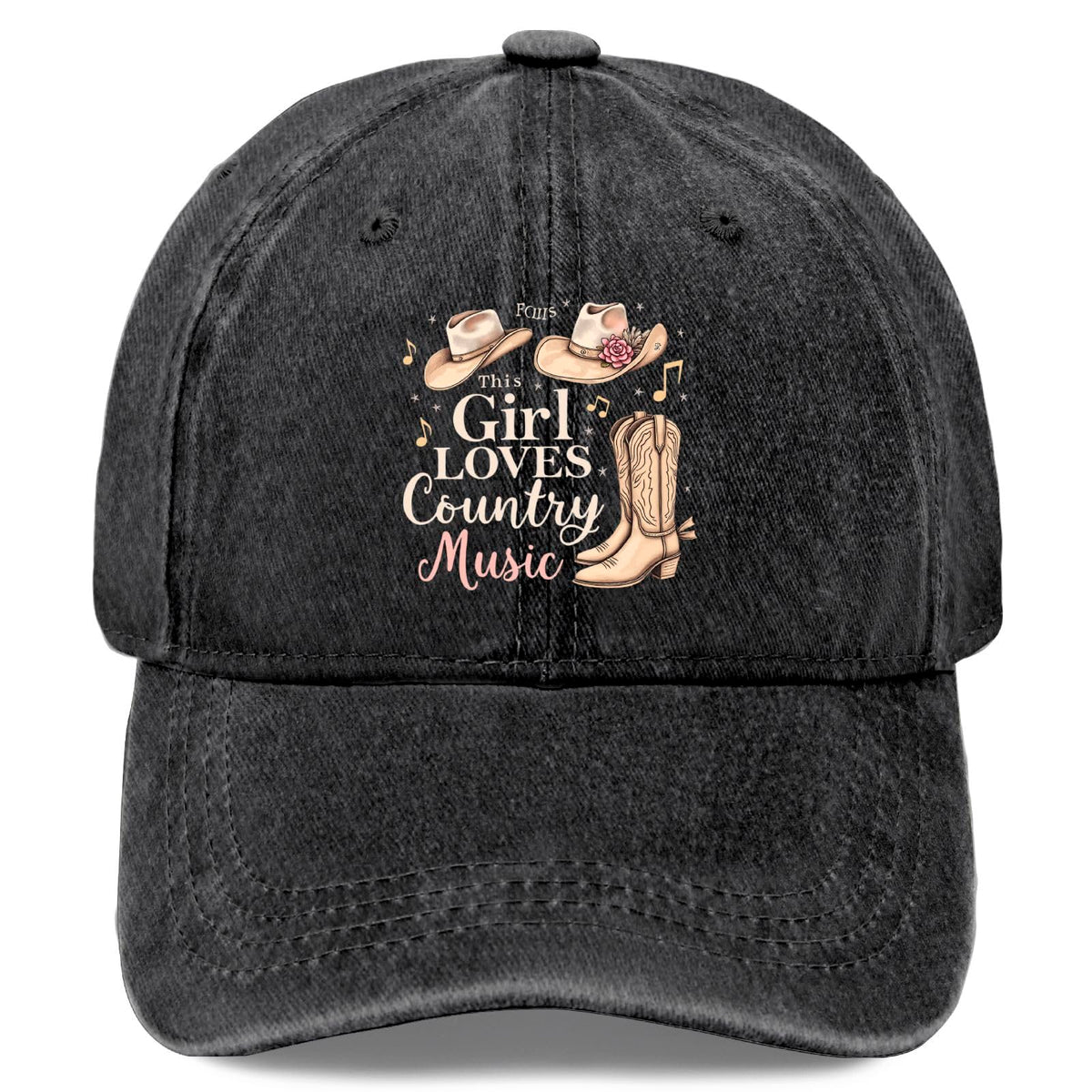 Tywonmy This Girl Loves Country Music Hat in washed denim for casual everyday wear.