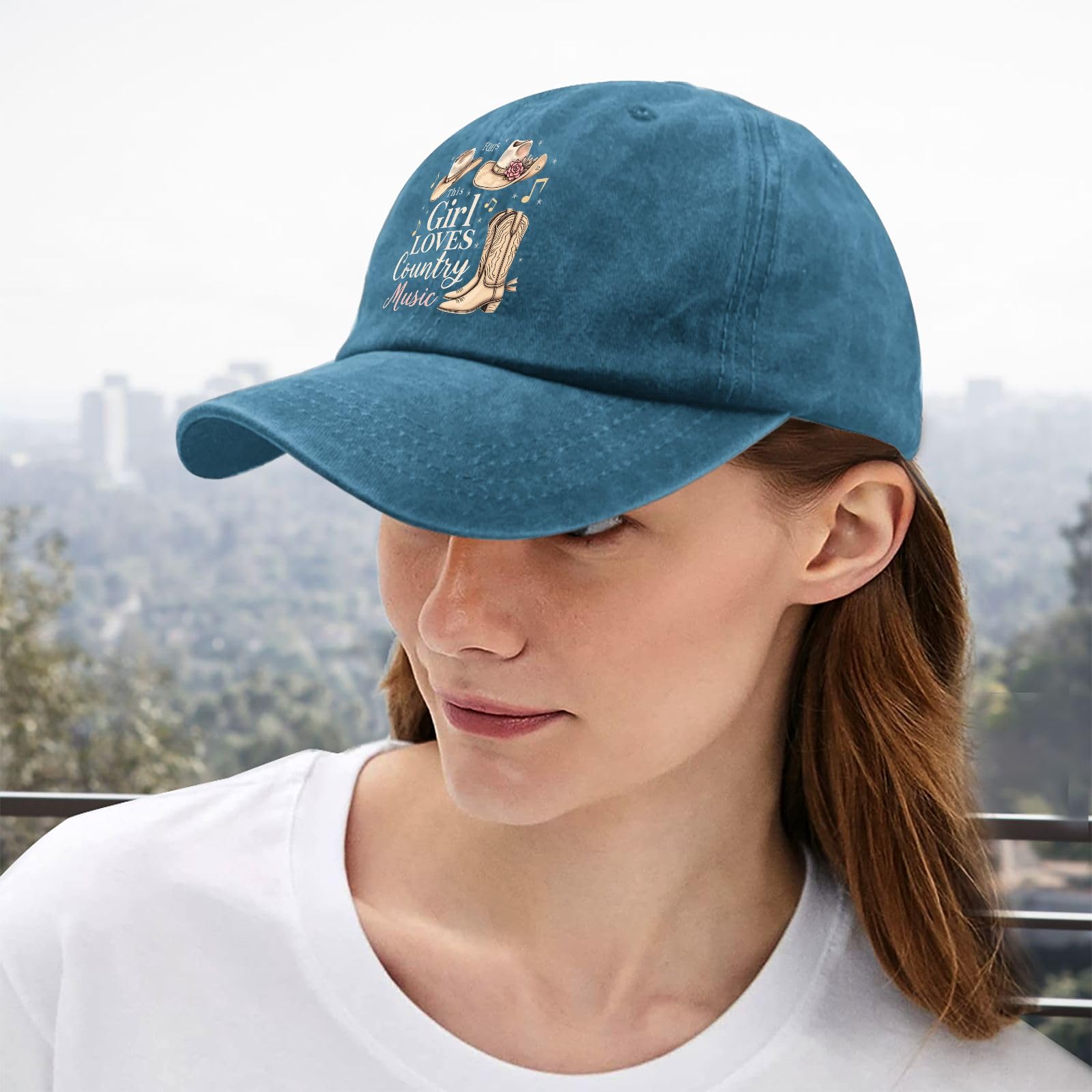 Tywonmy This Girl Loves Country Music hat worn outdoors for style