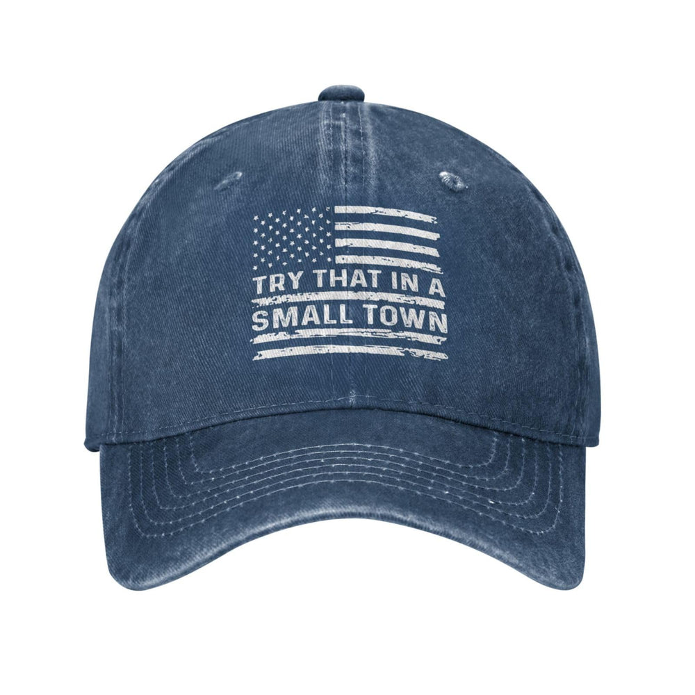 Tywonmy Try That in Small Towns hat navy front view for everyday wear