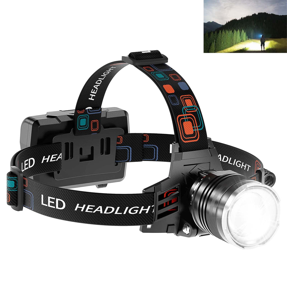 TZXTW headlamp bright-beam illuminates campsite for night hiking