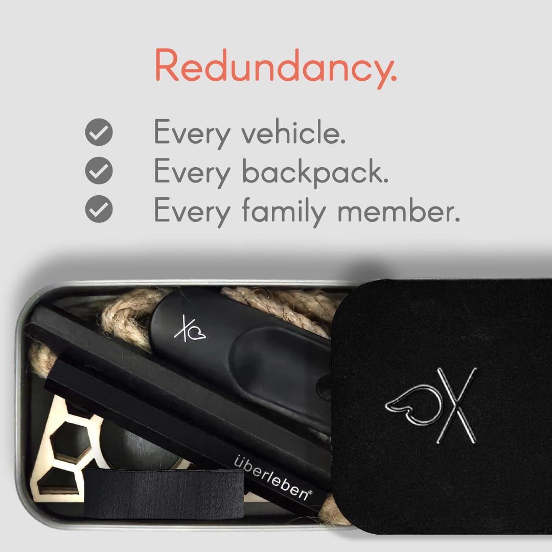 Überleben FireKit slider-tin-weatherproof case protects kit in rain or damp conditions.