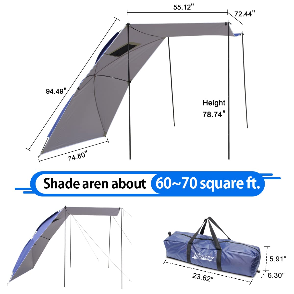 Uboway awning waterproof fabric blocks rain and sun.