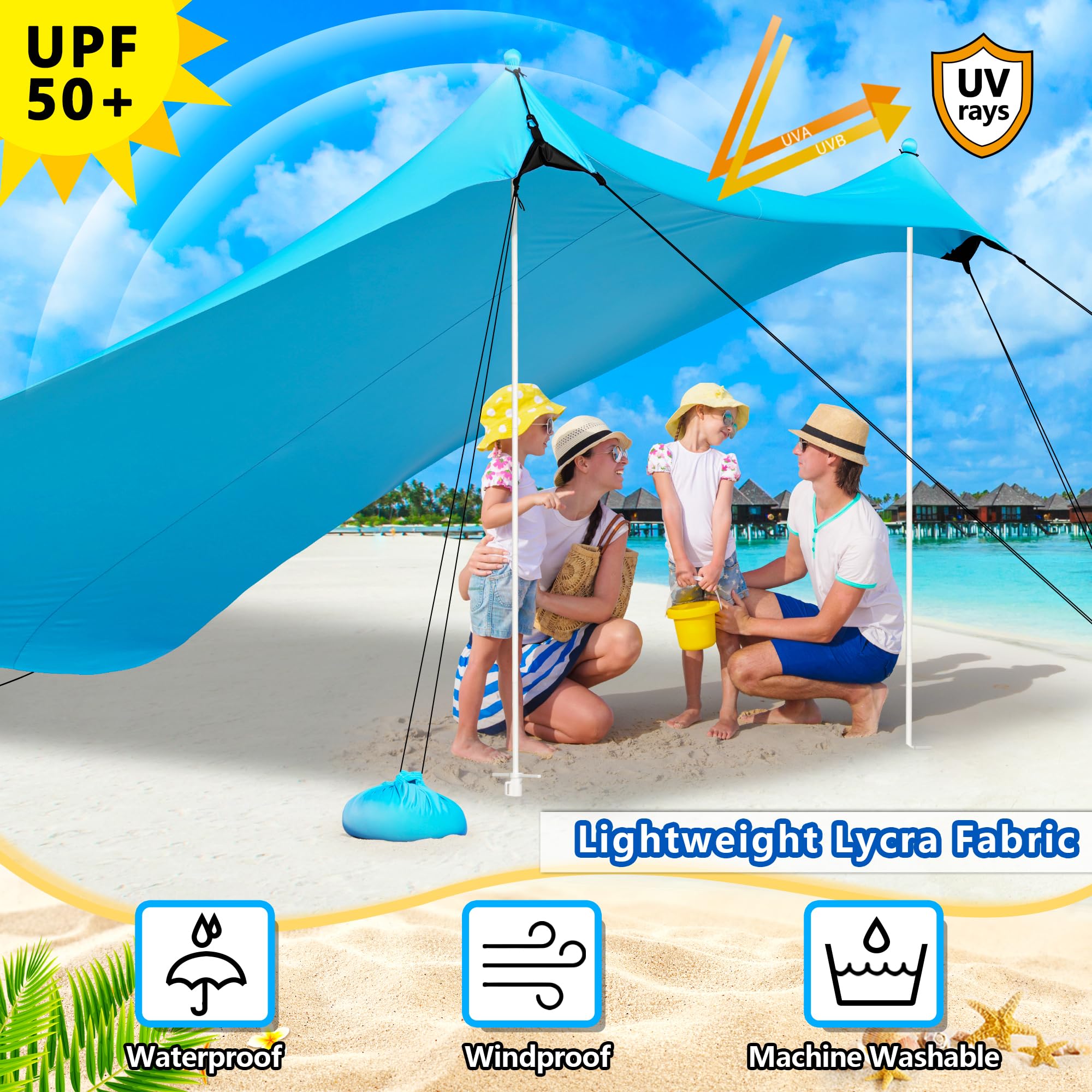 Uboway beach tent-large-pole-anchors helps secure the shelter on sand and grass.