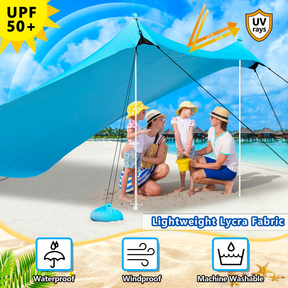 Uboway beach tent-large-pole-anchors helps secure the shelter on sand and grass.