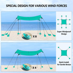 Uboway stability poles and anchors secure sand or grass setups.