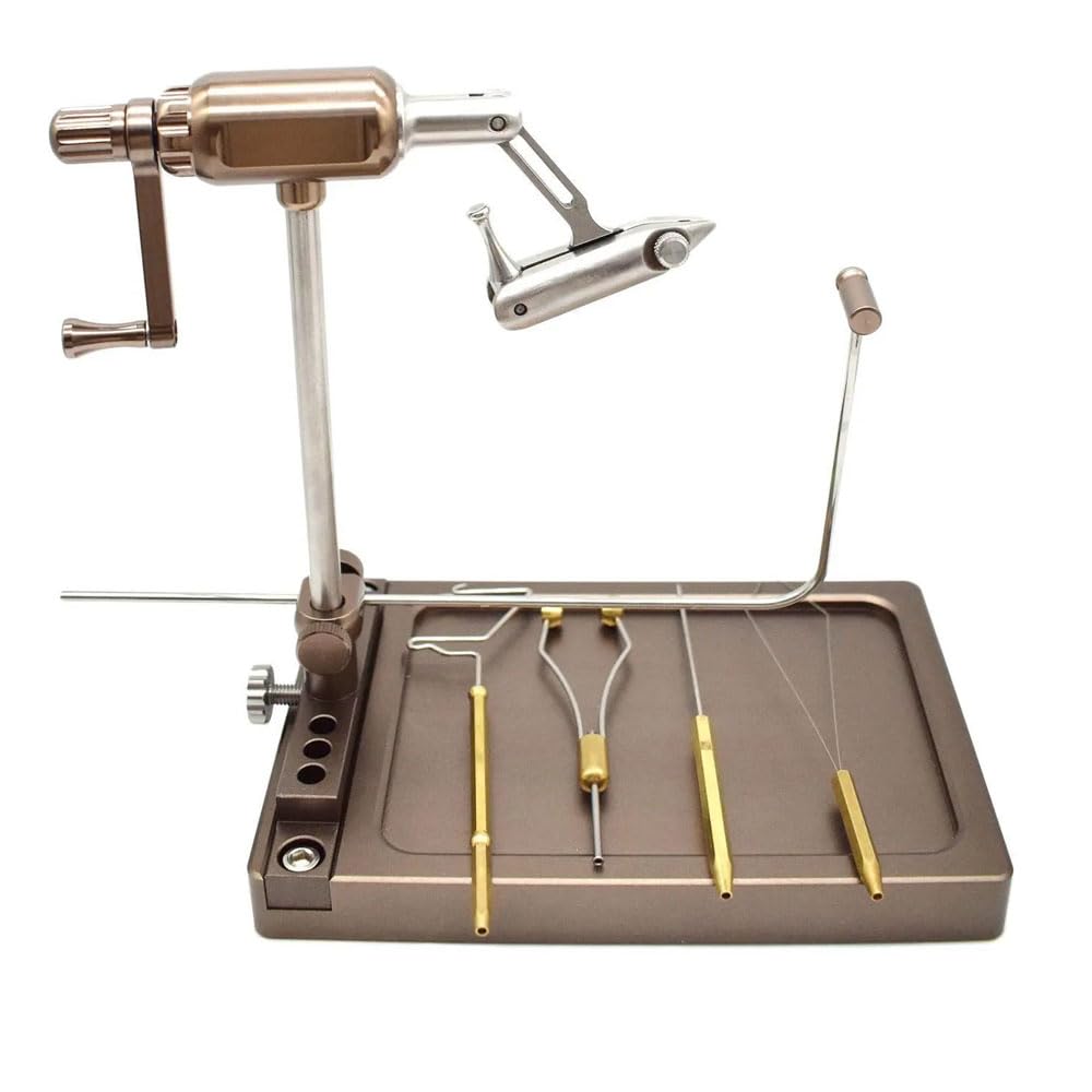 Top view of UCCKEYI fly tying vise highlighting smooth rotation and easy clamping.