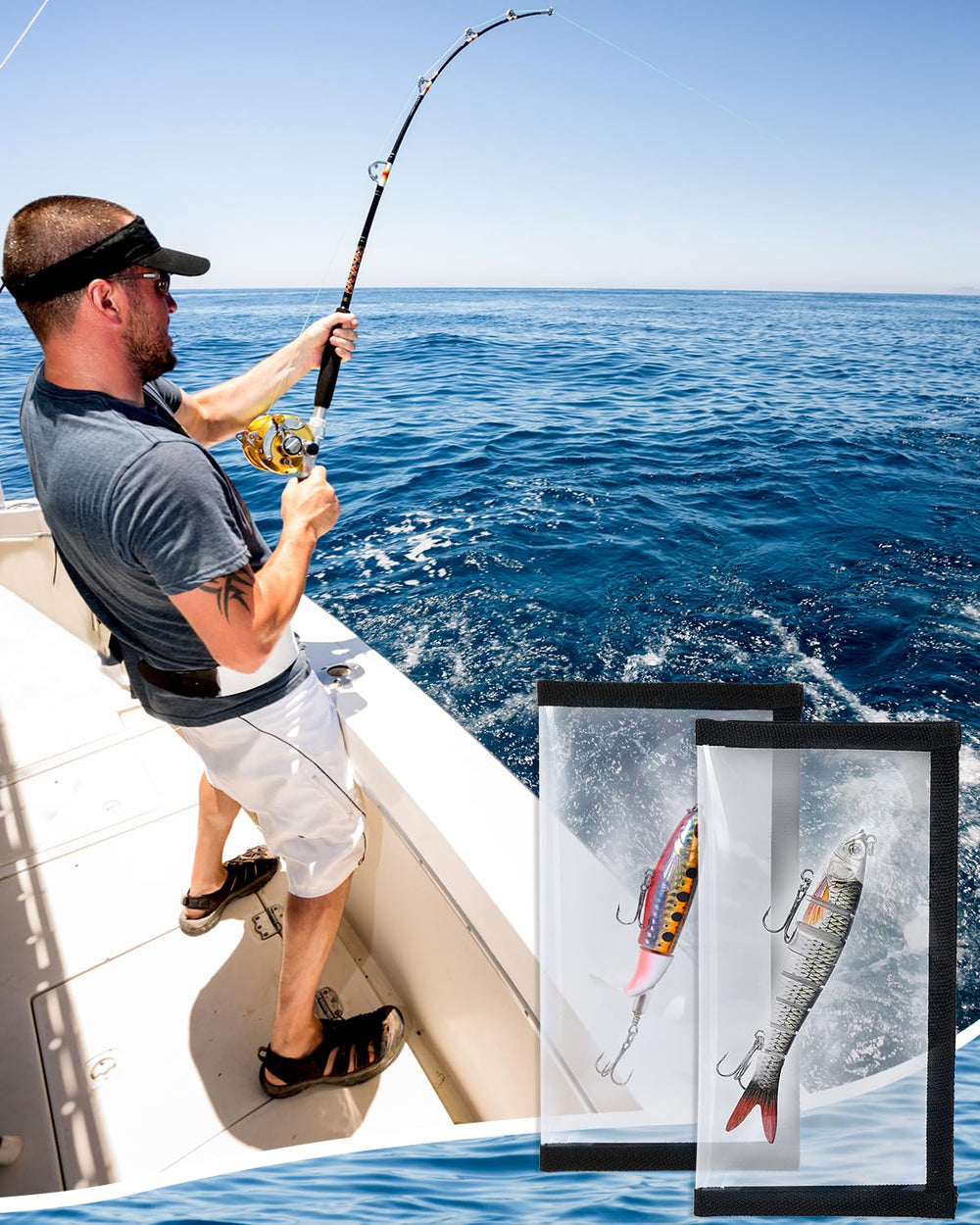 Angler using lure wraps in tackle box to protect hooks