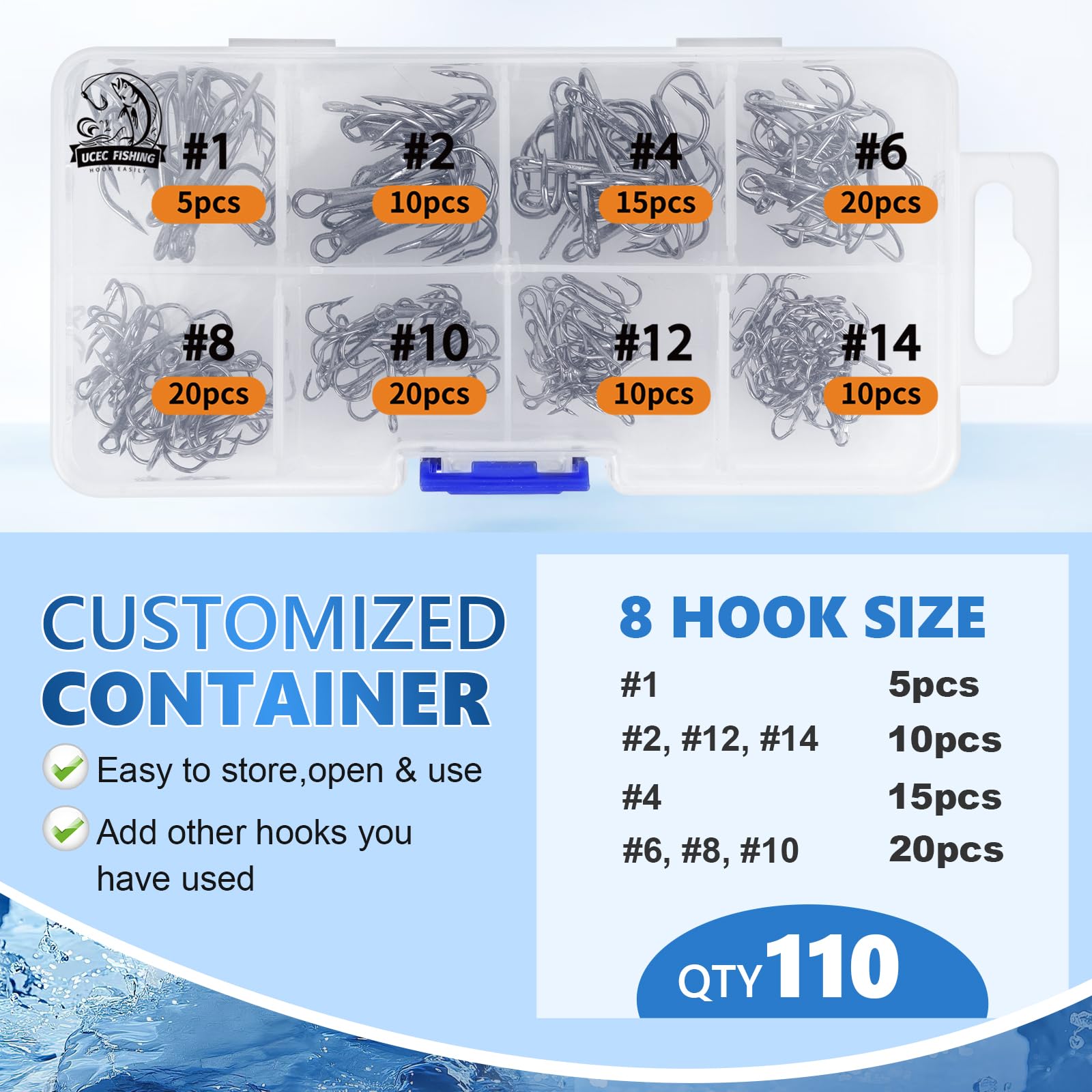 UCEC Treble Hooks Kit 110pcs - size #6