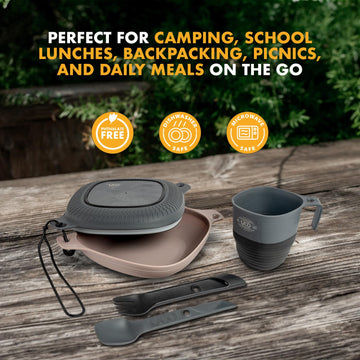 UCO 6-piece mess kit plate providing stable eating surface on table