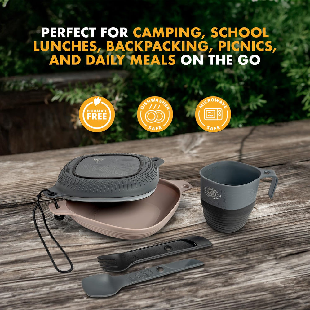 UCO 6-piece mess kit plate providing stable eating surface on table