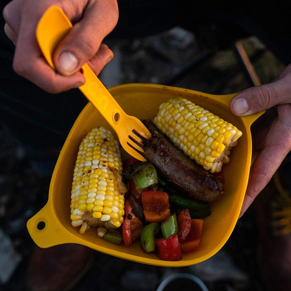 UCO camping mess kit rubberized bottoms prevent slipping while eating