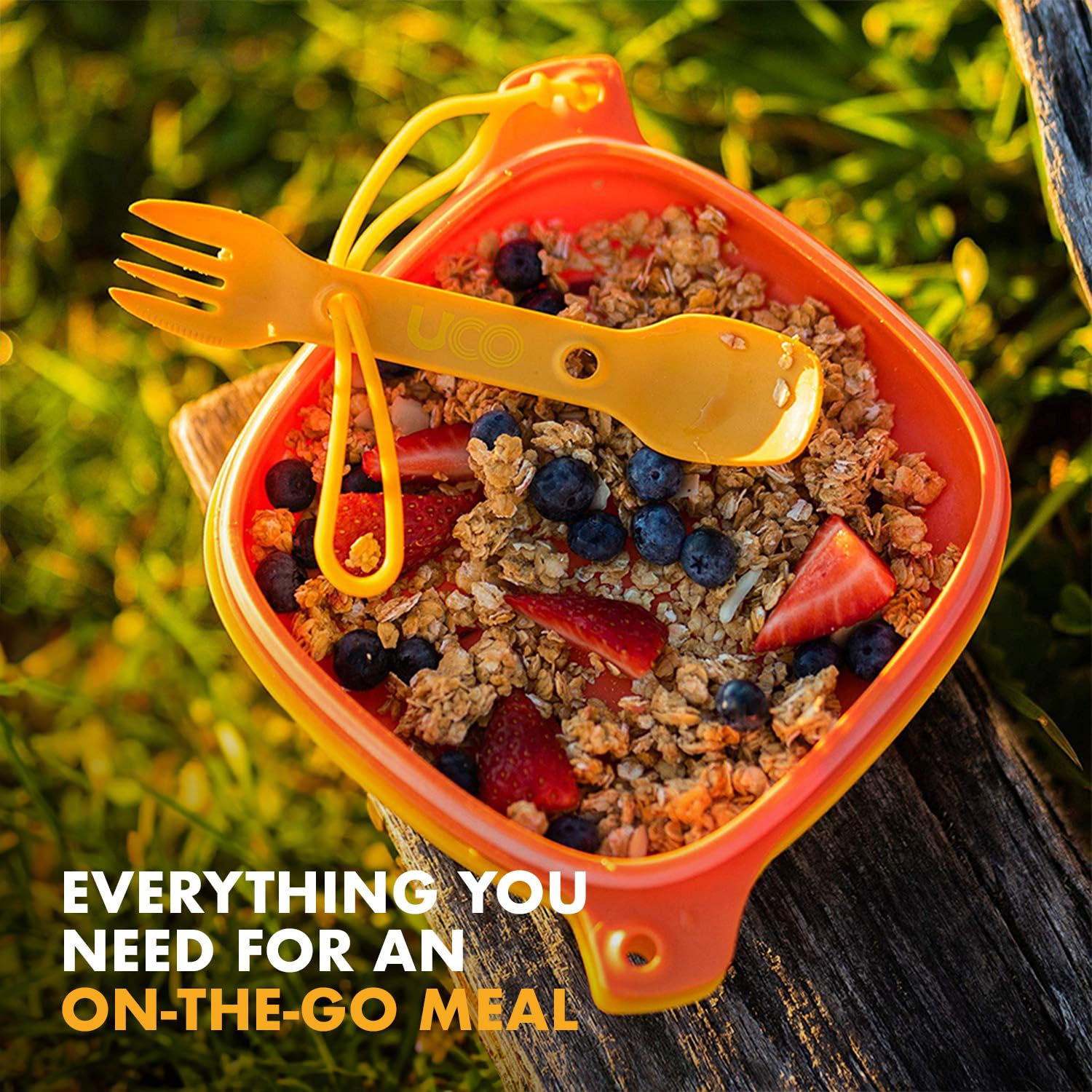 UCO camping mess kit tether keeps spork attached during transport.