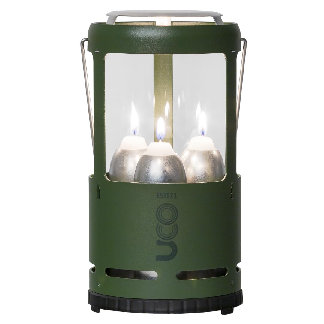 UCO Candlelier Forest lantern showing three candle tubes for bright campsite lighting