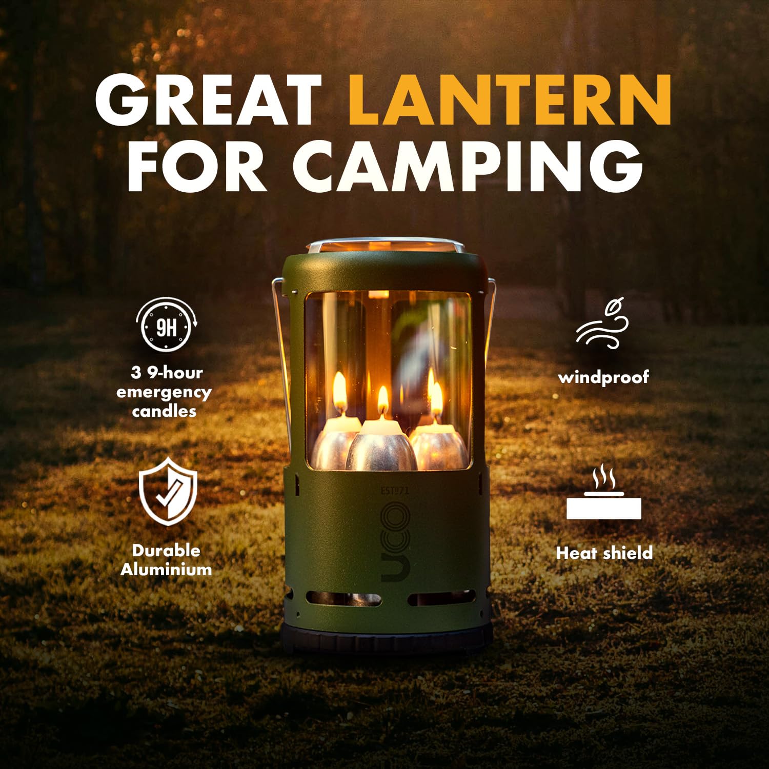 UCO Candlelier Forest demonstrates three candle tubes for outdoor brightness