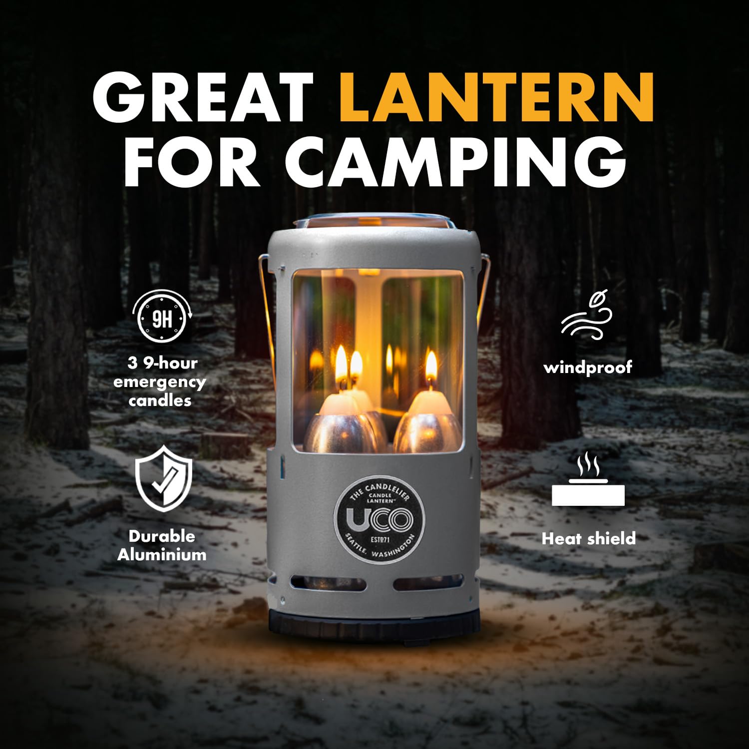 UCO Candlelier heat shield with mug for warm beverages