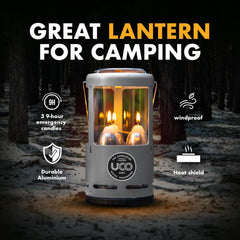 UCO Candlelier heat shield with mug for warm beverages