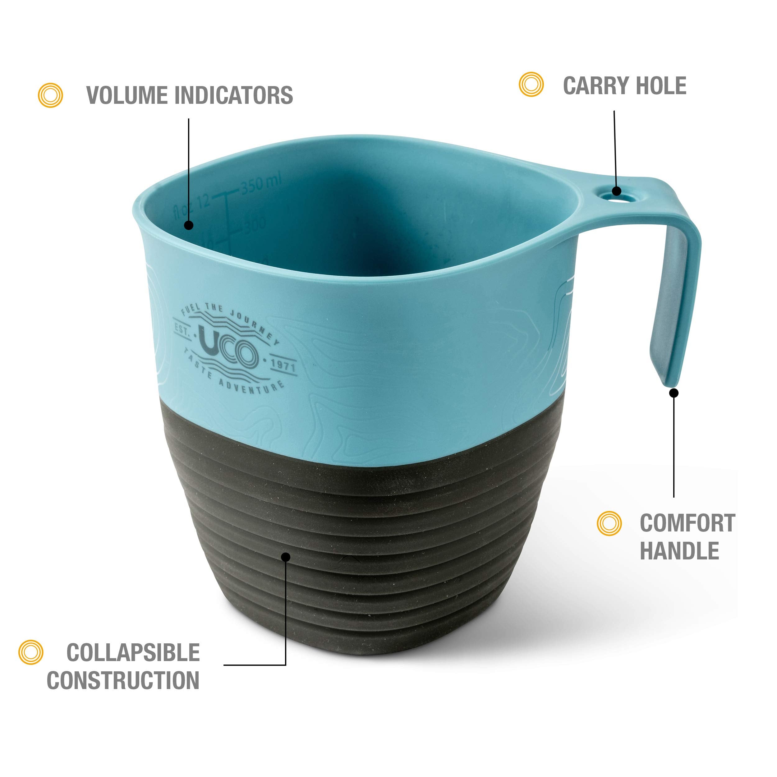 UCO collapsible camp cup with ergonomic handle and carabiner