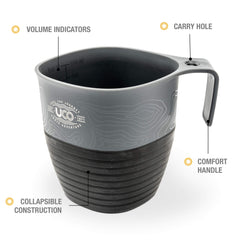 UCO collapsible cup carabiner hole allows clipping to a pack for easy access