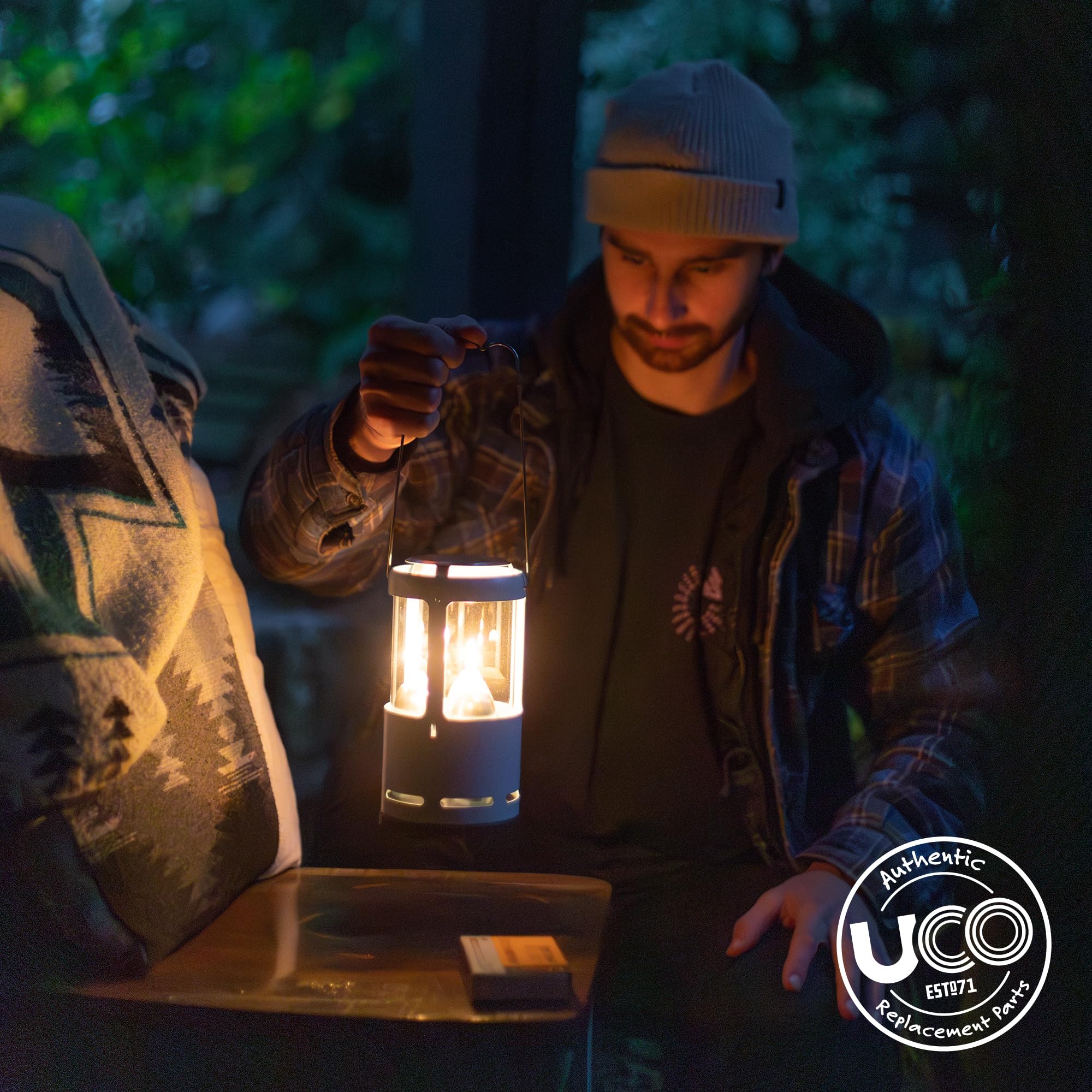 UCO candle in outdoor lantern illustrates long-lasting glow for camping