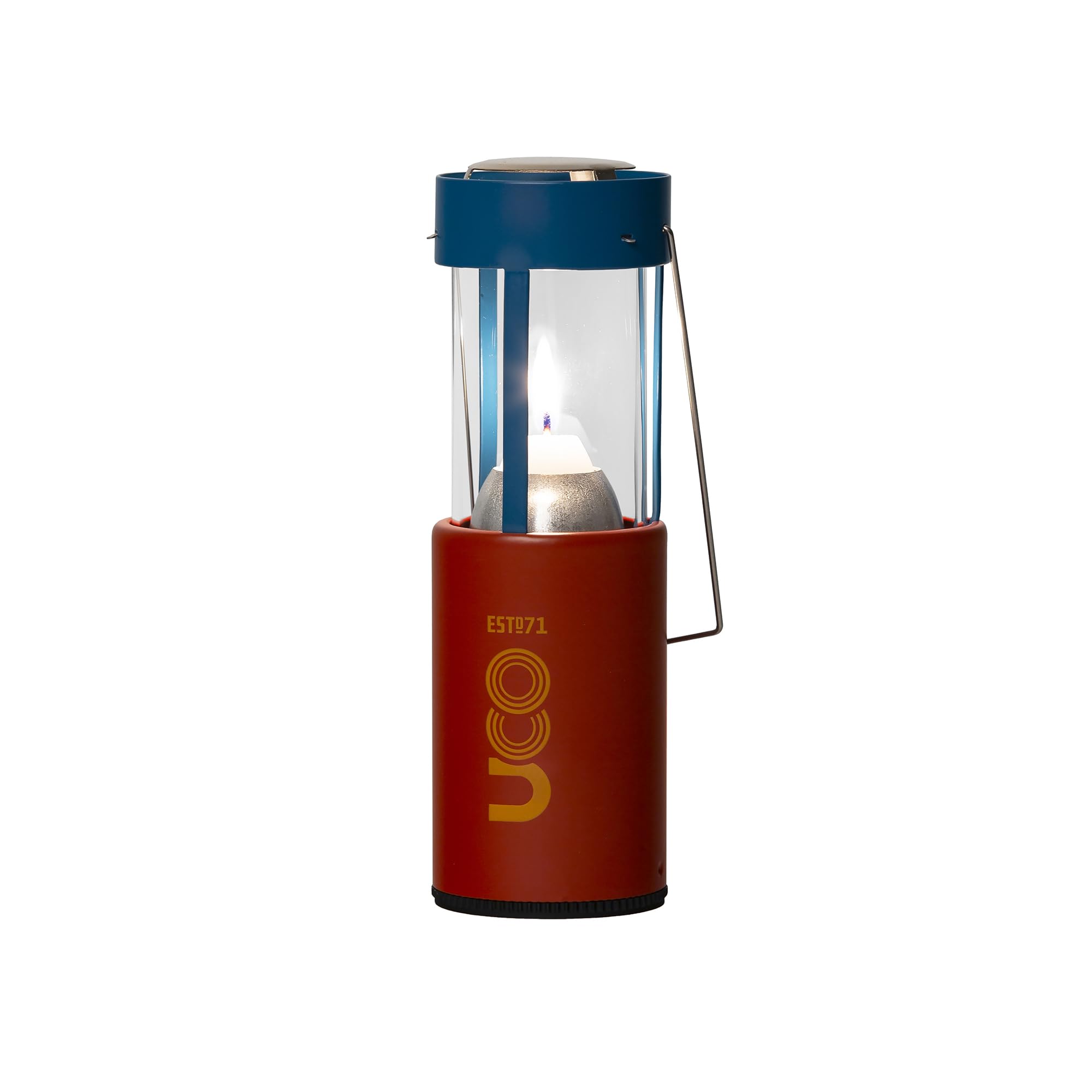 UCO Original Candle Lantern collapsed for ultra-compact transport, ideal for backpacking setups.