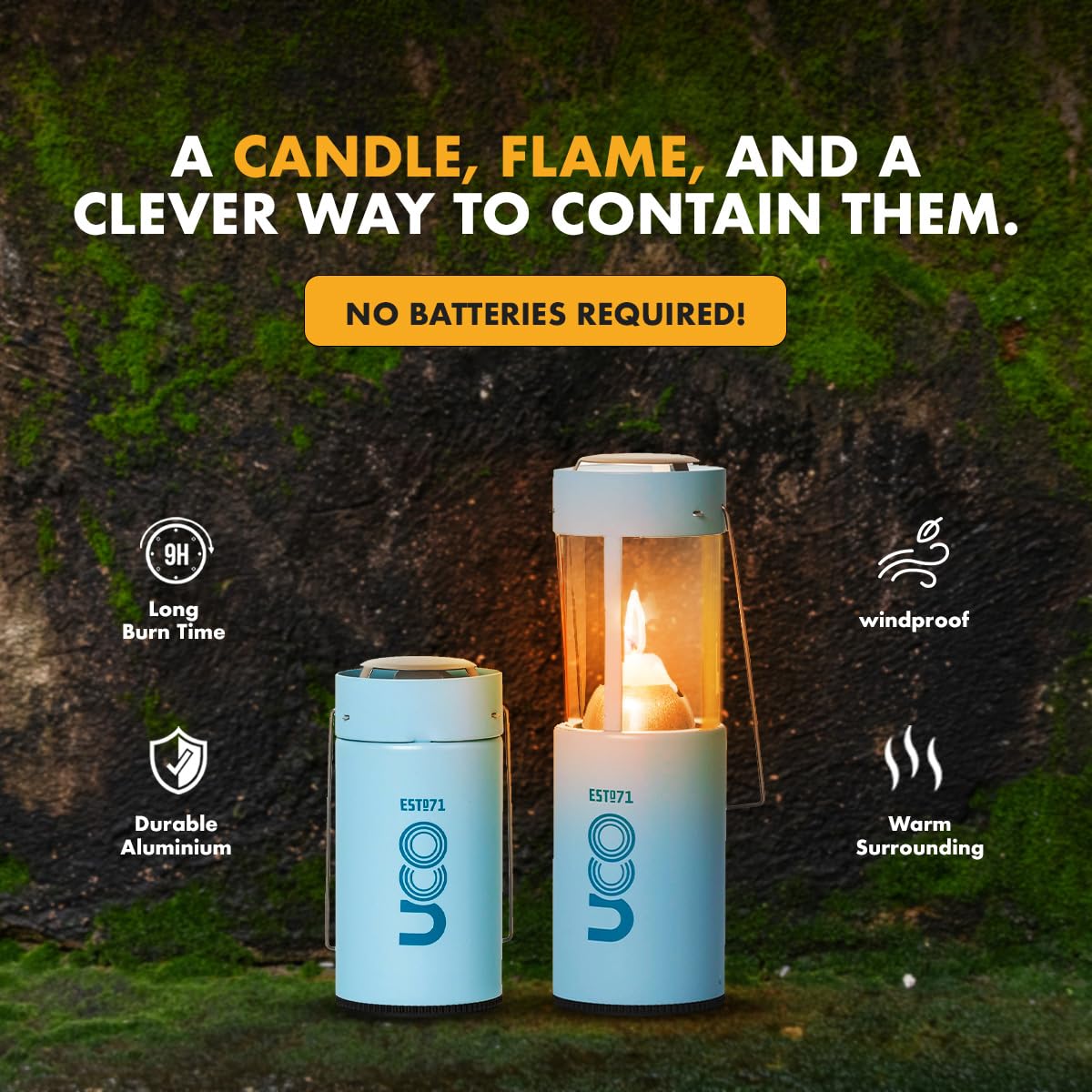 UCO Original Candle Lantern Kit Glacier windproof design with glass chimney.