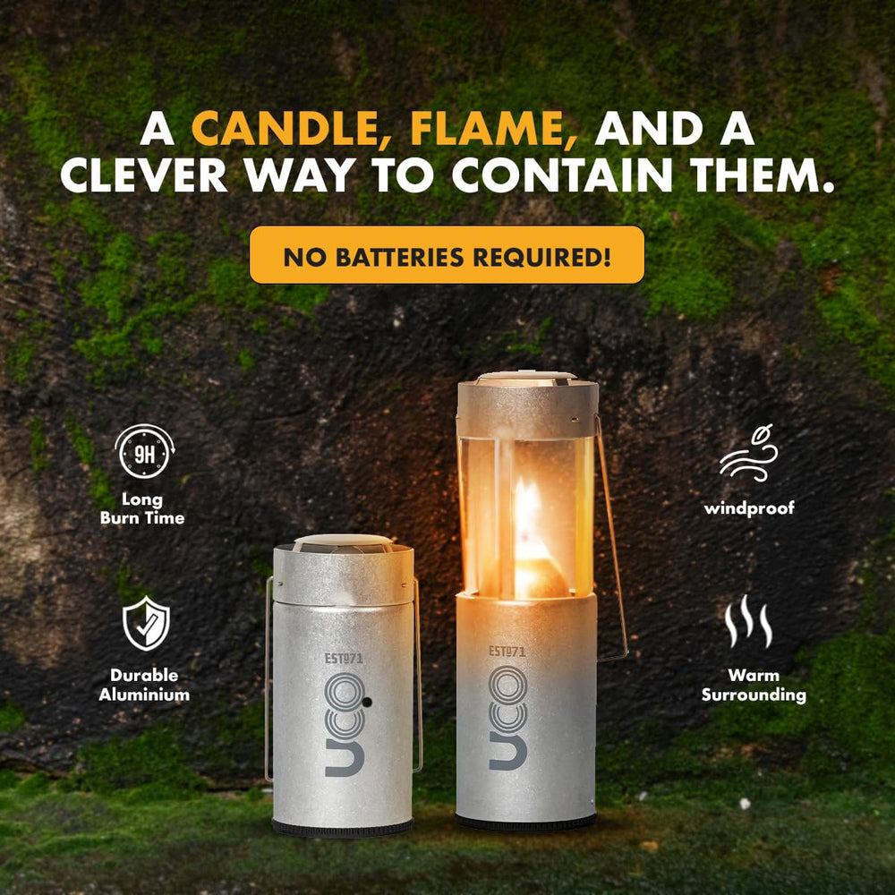 UCO Original Candle Lantern side view shows compact, portable design ideal for camping