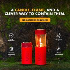UCO Original Candle Lantern windproof chimney shields flame in gusty conditions during campfires.