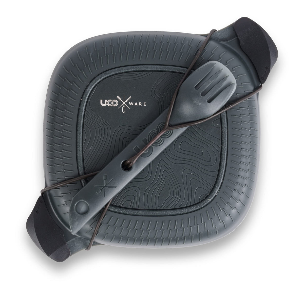 UCO recycled ECO mess kit plate sits steady with rubberized bottom for stable dining outdoors