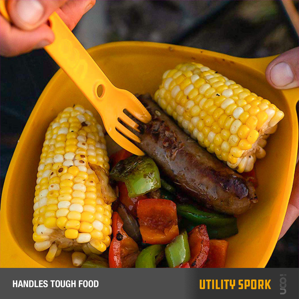 UCO spork compact 7-inch length fits mess kit and backpack pocket.