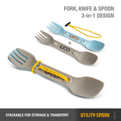 UCO spork ergonomic handle supports comfortable use during long hikes.
