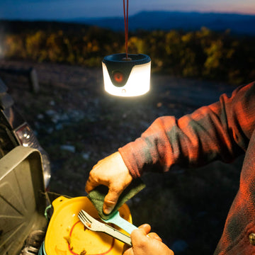 UCO Sprout Mini in boost mode provides bright campsite illumination.
