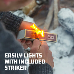 UCO Sweetfire seven-minute burn for reliable ignition in rain.