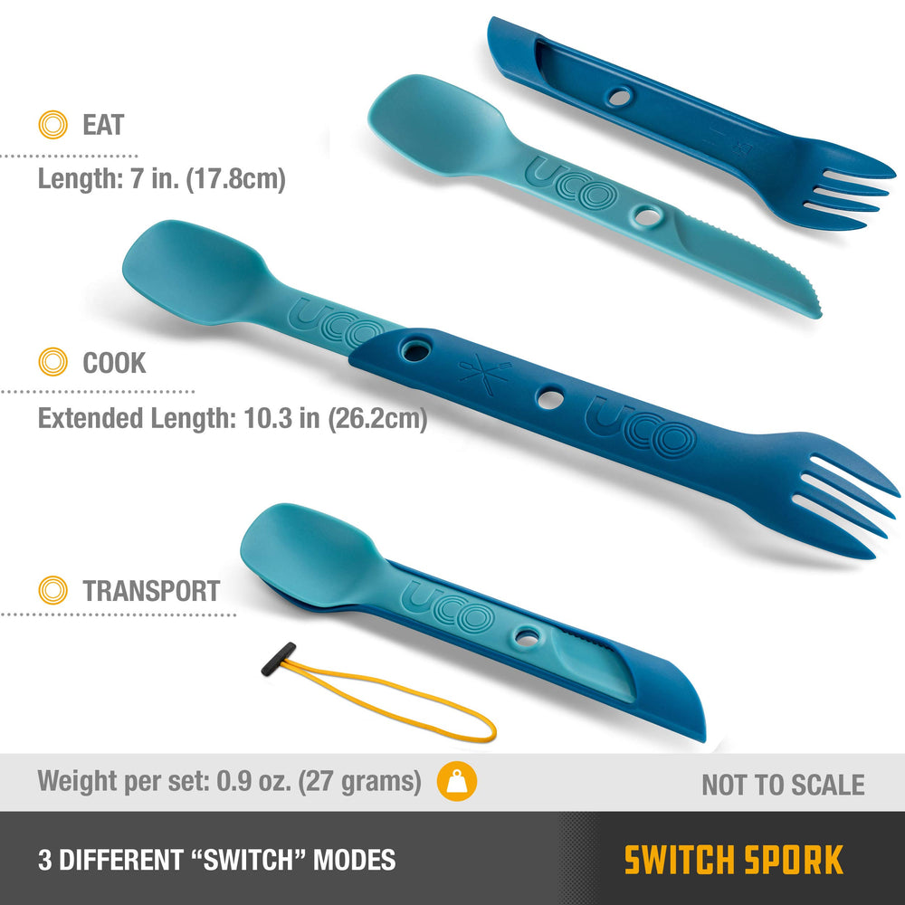 UCO Switch Spork 7-inch compact length fits backpack mess kits.