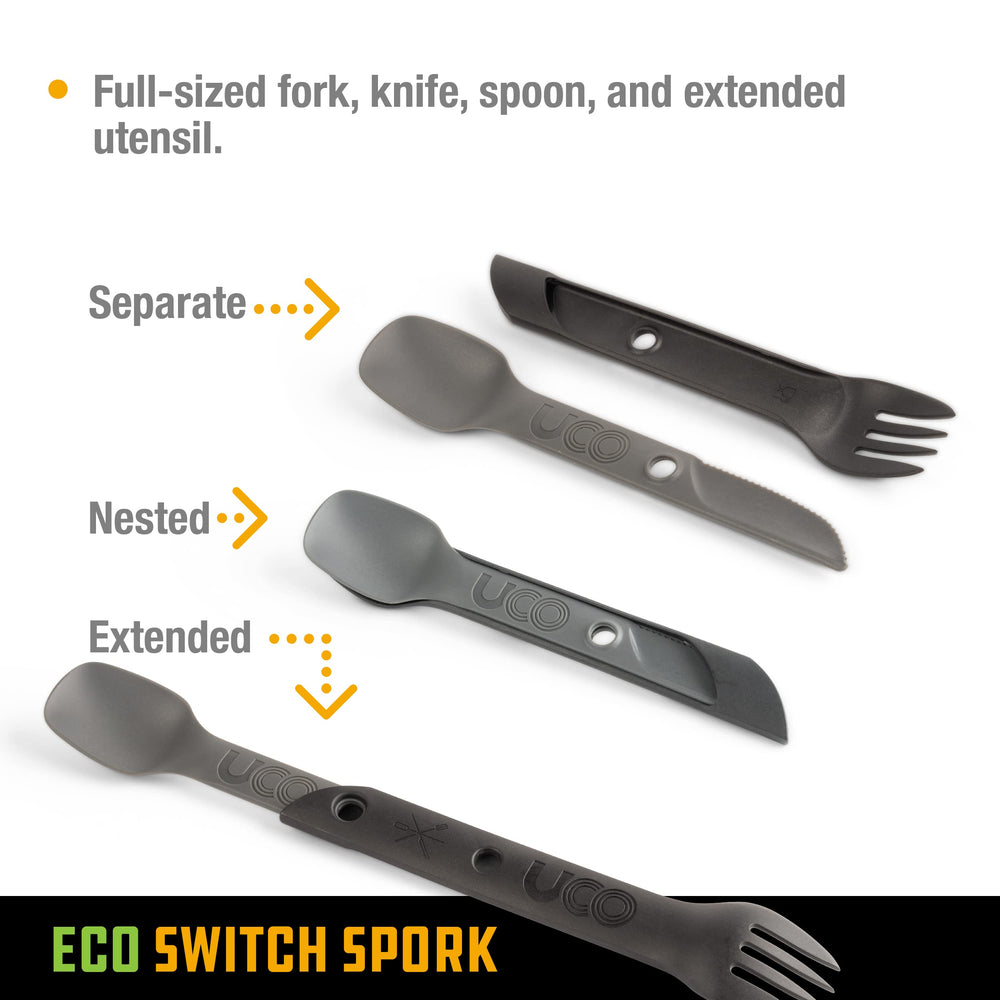 UCO Switch Spork compact pack setup, ideal for backpacking.