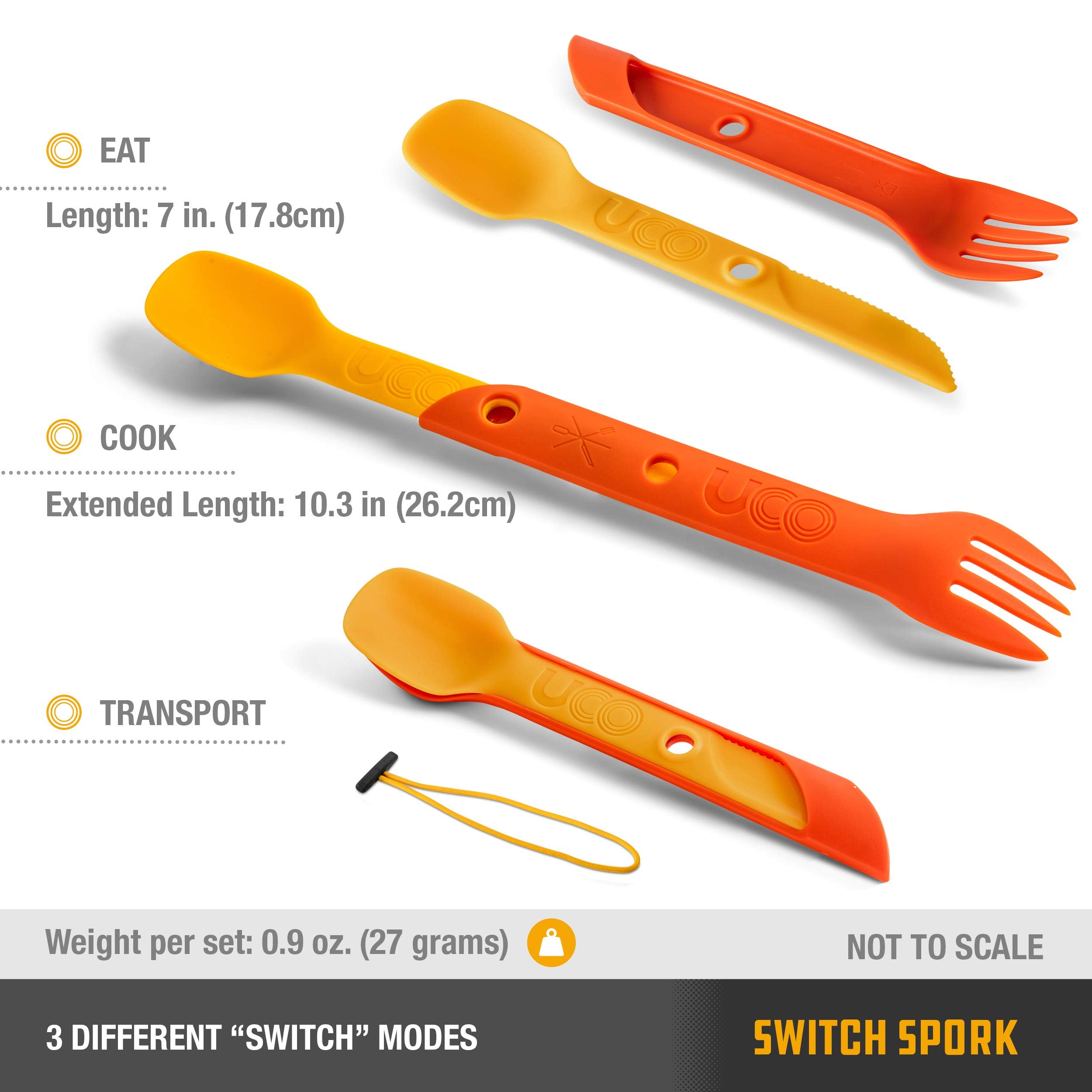 Nestable Switch Sporks save space in camp kits and packs.